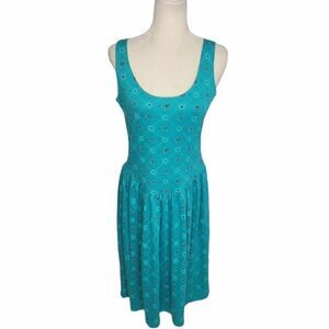 VINTAGE 90s dress teal printed tank midi‎ with pockets S